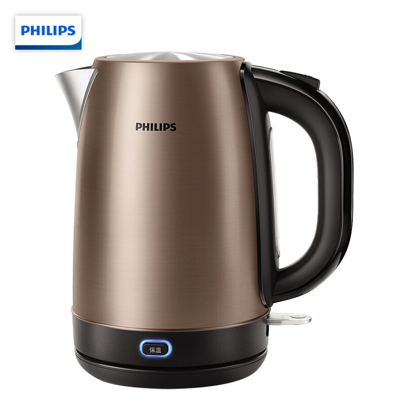 飞利浦(PHILIPS)电水壶热水壶电热水壶304不锈钢PTC保温功能1.7升 HD933221宝马棕烧水壶