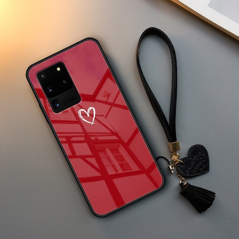 三星s20手机壳网红s20plus简约s20ultra情侣爱心挂绳玻璃防摔软硅胶全