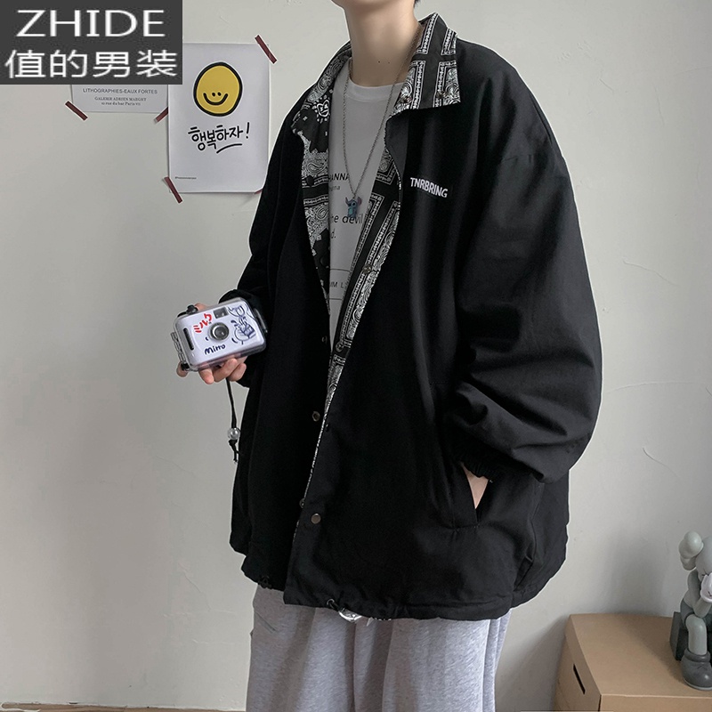 SUNTEK春季外套男韩版潮流潮牌宽松帅气双面穿夹克休闲情侣装秋装上衣服夹克