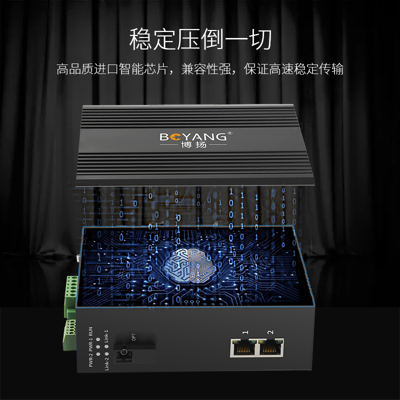 博扬 BY-H102A/B 串口工业级光纤收发器 百兆单模单纤1光2电+RS232 光电转换器 光纤交换机一对