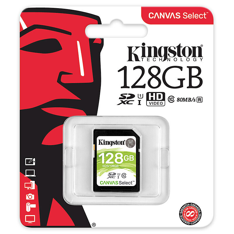 金士顿（Kingston）存储卡SDS佳能尼康微单反数码相机摄像大卡sd高速内存卡U1 C10 128G读速100M/s