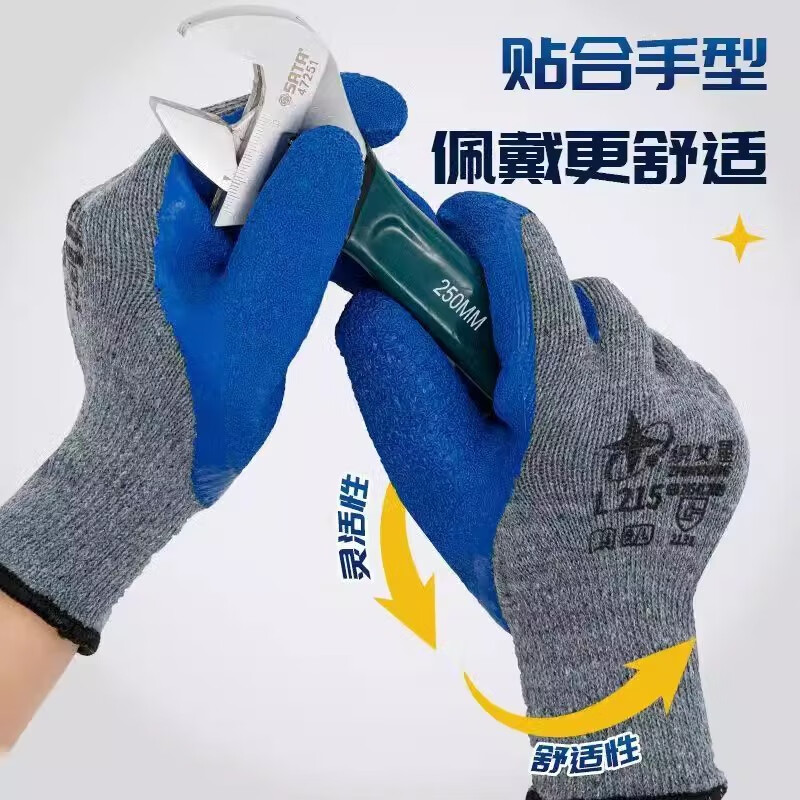 星宇 L215 织女星天然乳胶皱纹手套 蓝色 均码 1打高清大图