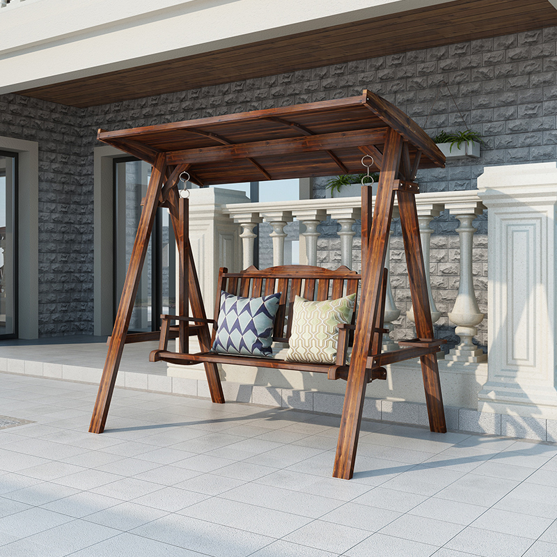 防腐木户外秋千摇椅庭院实木阳台吊椅双人荡秋千摇篮椅外家用带顶方木