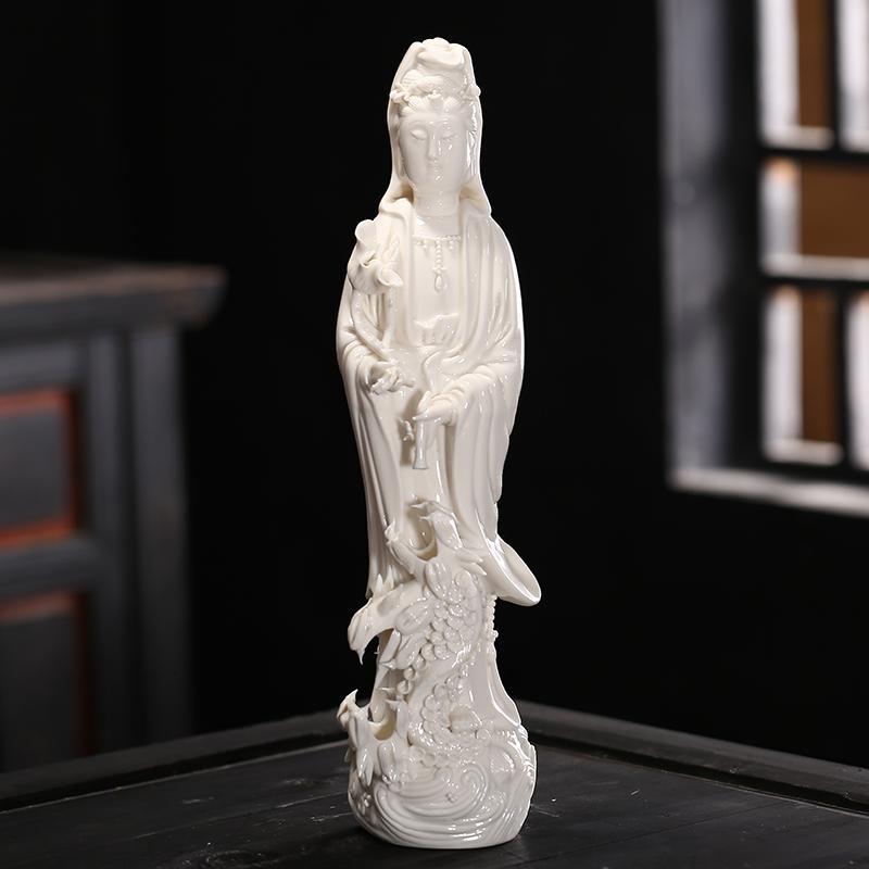 德化创意陶瓷器滴水观音菩萨佛像摆件白瓷工艺品家用供奉客厅摆设 三维工匠 8寸单龙(高约20cm)高清大图