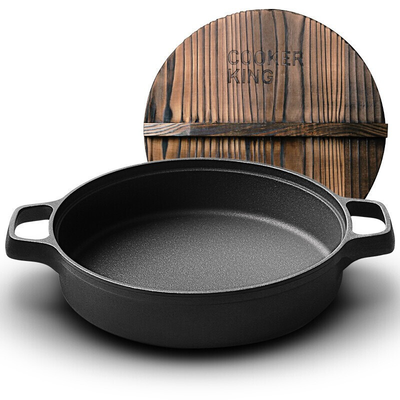 炊大皇平底锅加厚铸铁煎盘中式双耳煎锅26cm牛排煎锅电磁炉通用26cm
