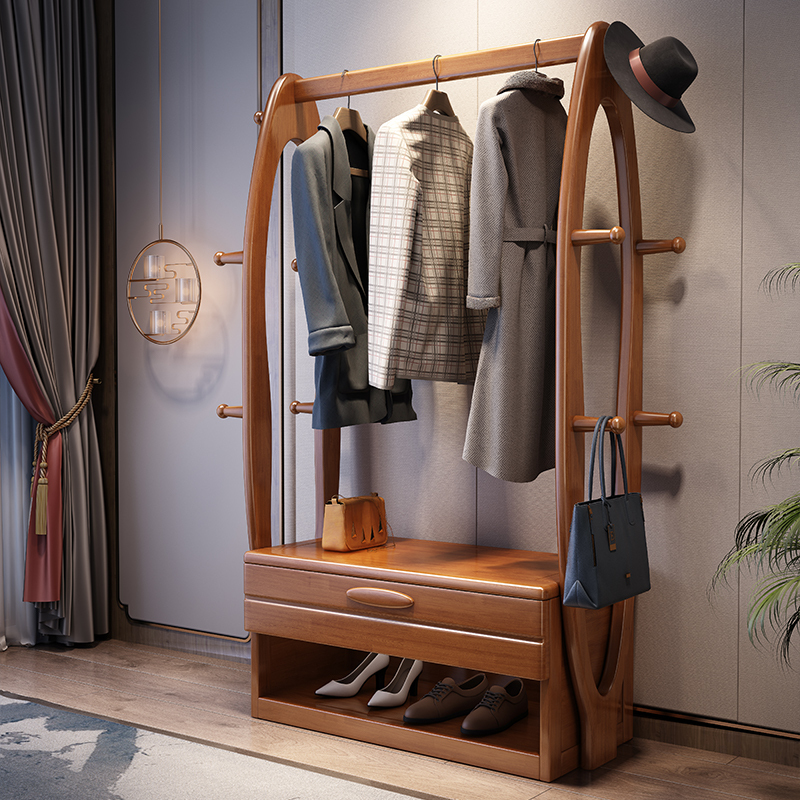 梵宜衣帽架落地实木卧室挂衣架北欧现代客厅衣服架子新中式储物收纳