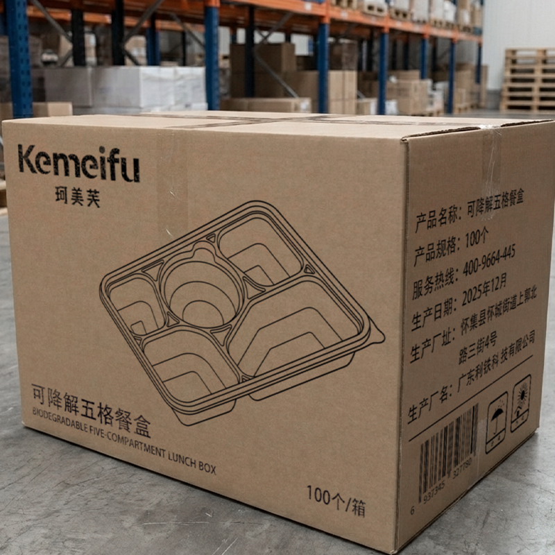 珂美芙 可降解五格餐盒 100个 箱高清大图