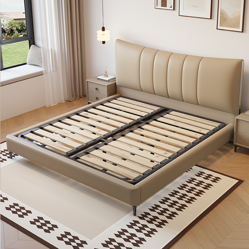 意式真皮床现代简约主卧室双人床小户型储物床家用软包大婚床高清大图