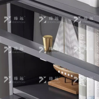 臻远ZY4100922 书架置物架落地简易家用书柜带门防尘储物柜 六层70灰色