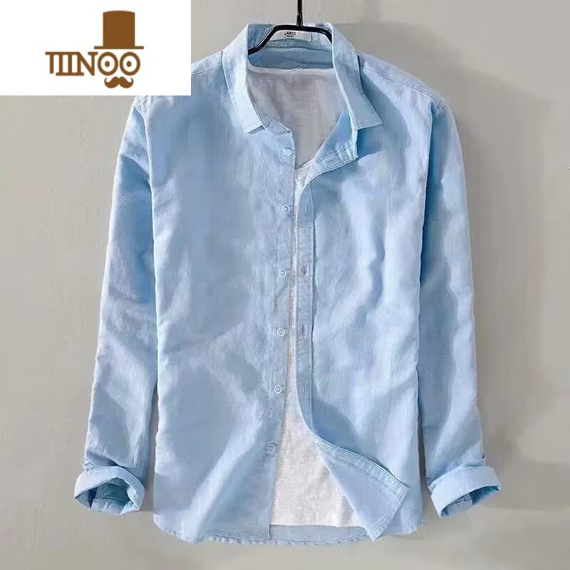 YANXU长袖衬衫男士修身寸衫大码薄款牛津纺商务休闲上衣服高清大图