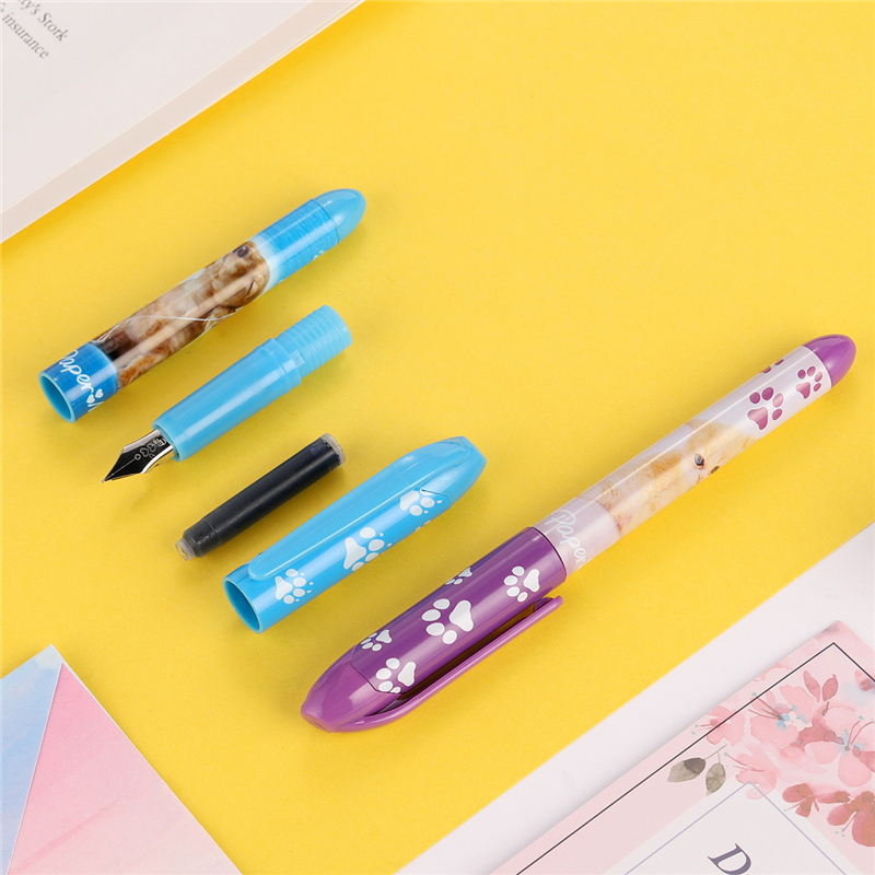 缤乐美(papermate)纯蓝色学生钢笔/墨水笔 宠物狗狗 学生正姿练字笔EF笔尖 中小学生办公学习用品