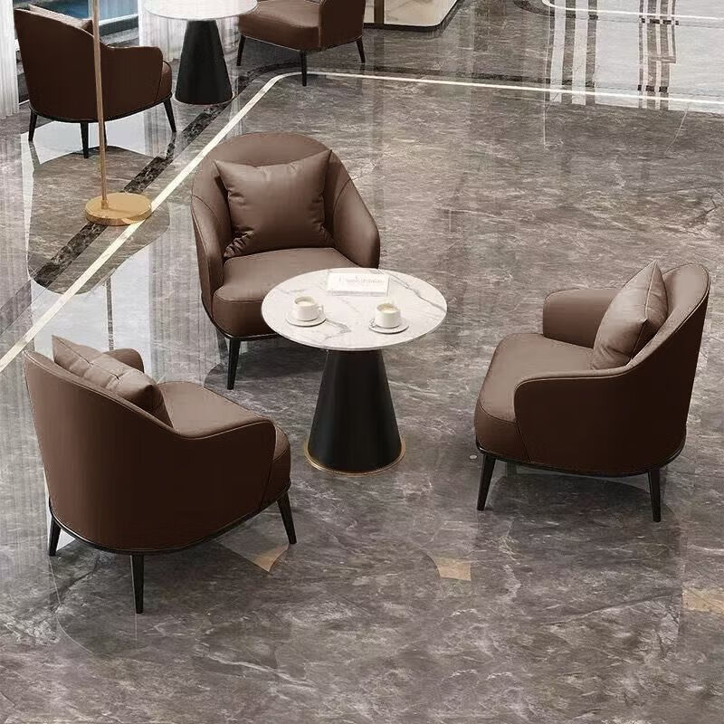 晋舰洽谈桌椅轻奢酒店会所接待区沙发椅简约休闲洽谈沙发一桌三椅橙色高清大图