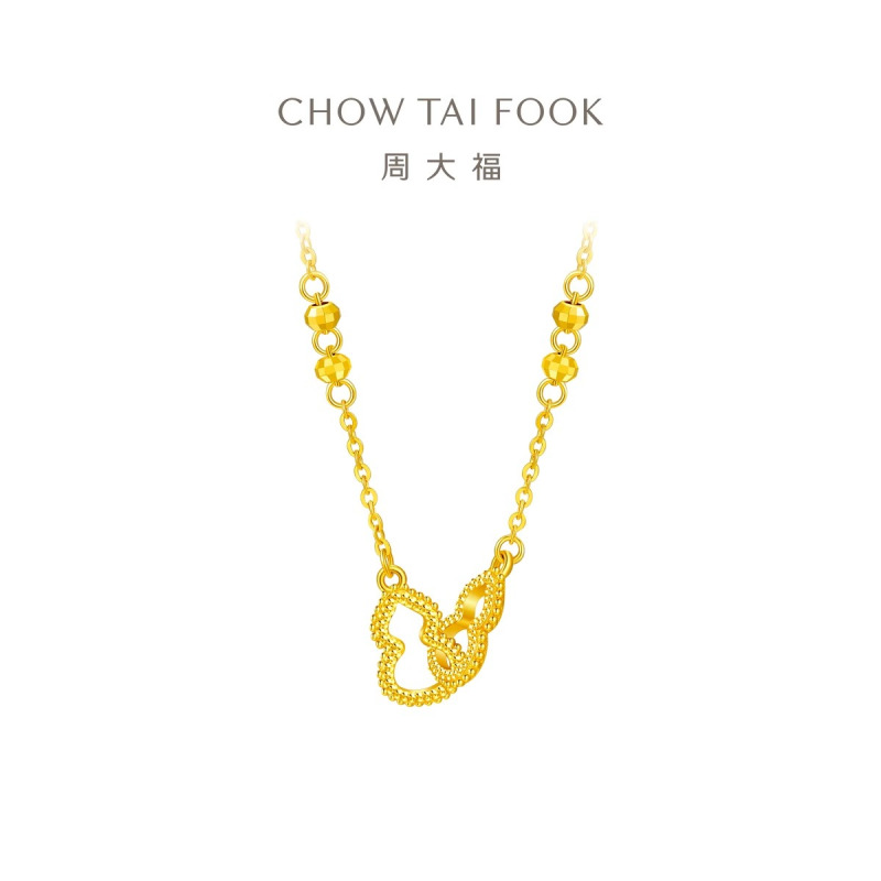 周大福爆闪碎碎冰福禄葫芦足金项链女黄金套链(工费:380计价)EOF1528