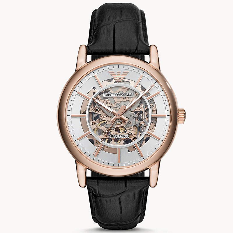 阿玛尼emporioarmani手表男皮带镂空钢带经典商务防水时尚男士机械表
