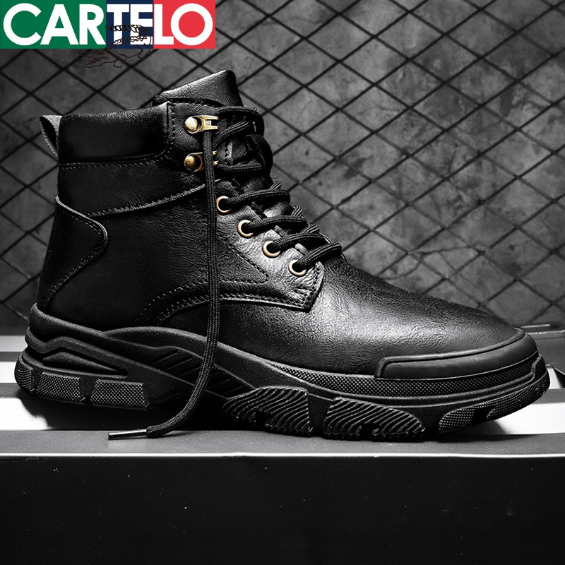 线下专柜同款卡帝乐鳄鱼cartelo新款高帮工装鞋马丁靴子男休闲鞋男鞋