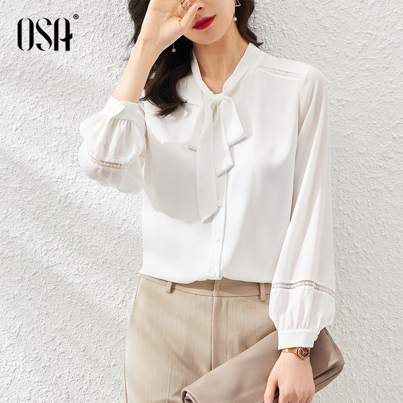 OSA白色衬衫女设计感小众衬衣春秋装2020年新款外穿百搭长袖上衣