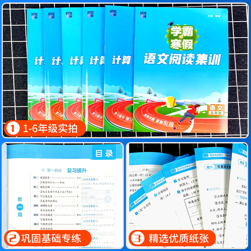[热卖❤️共3本]课堂笔记+阅读集训+计算思维大通关苏教版(语文+数学) 小学三年级 [正版]2024学霸的寒假衔接作业