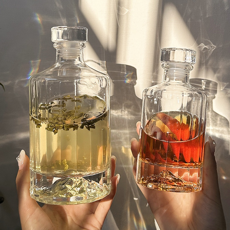 三维工匠创意观山冷萃咖啡杯新中式茶馆玻璃瓶酒瓶小酒杯托盘套装分装