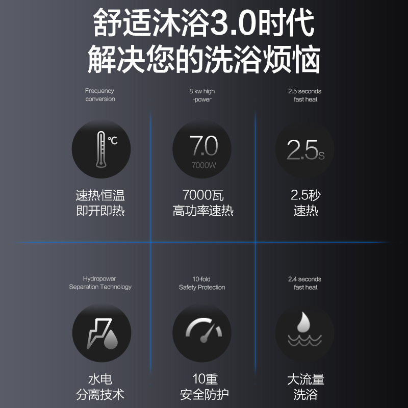 奥克斯 DSK-70C21电热水器即热式洗澡淋浴快速热型洗澡机免储水7000W 银色高清大图