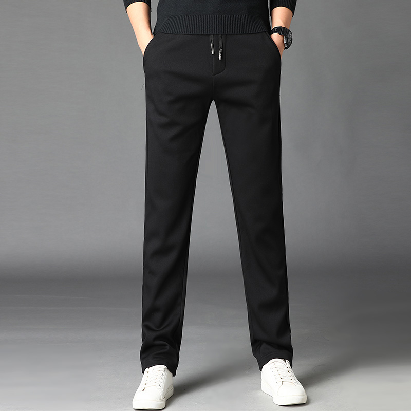 休闲卫裤男抽绳松紧腰春秋季直筒宽松运动长裤子青年韩版男裤潮 黑色（常规款） 35