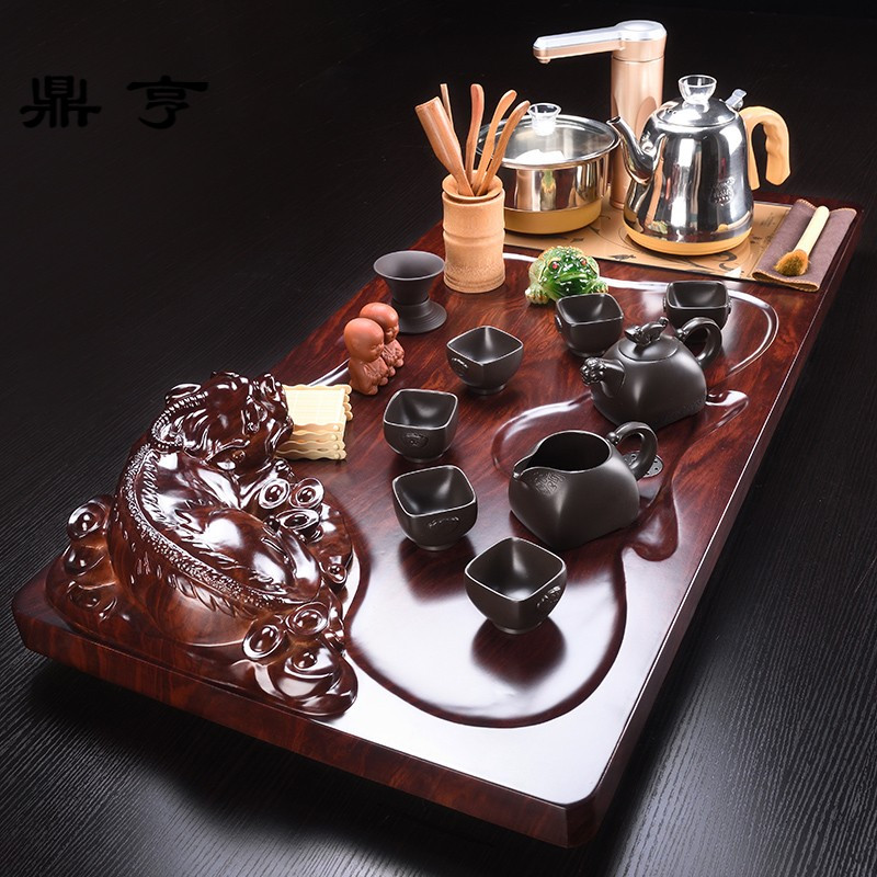 鼎亨功夫茶具套装家用简约现代客厅整套全自动泡茶壶中式复古实木