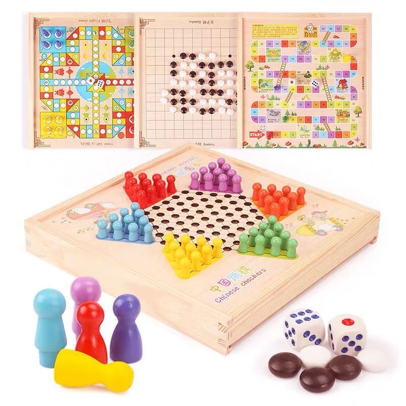 多合一跳棋飞行棋五子棋斗兽棋游戏多功能棋儿童学生木制玩具|五子棋[单面-加厚]