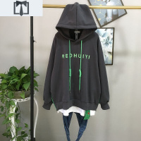 SUNTEK秋冬加绒卫衣女长袖宽松韩版潮学生慵懒风百搭显瘦连帽外套假两件卫衣