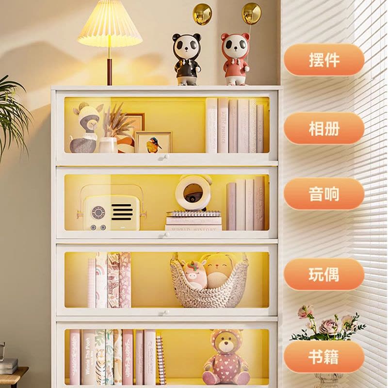 钢制书柜带玻璃门儿童书架家用客厅储物柜防尘展示柜铁艺置物架图片