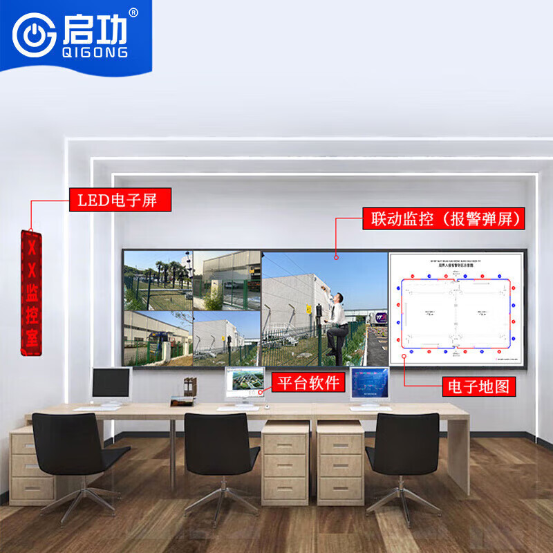 启功智能脉冲电子围栏周界安防监控报警系统安全防护系统含安装含视频联动高清大图