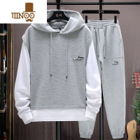 YANXU连帽卫衣套装男士假华夫格休闲运动衣服潮牌ins外套男 L TZ2215灰色