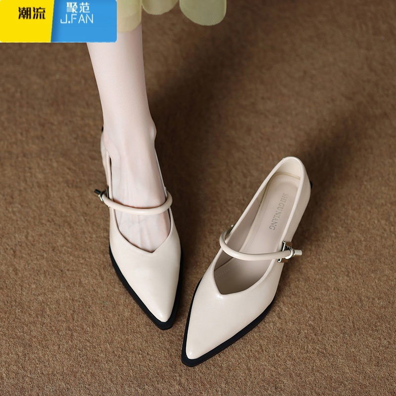 聚范玛丽珍低跟鞋子女2024新款配裙子棕色尖头法式温柔女鞋单鞋高清大图