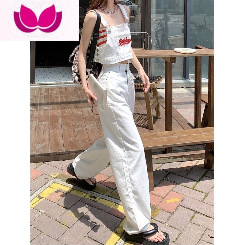 七斓甜酷牛仔套装女春季2023新款短款背心高腰阔腿长裤时尚炸街套