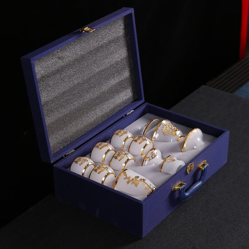 金镶玉 玉瓷镶莲茶具套装 晶玉瓷手工镶嵌陶瓷盖碗茶杯公道杯套装高清大图