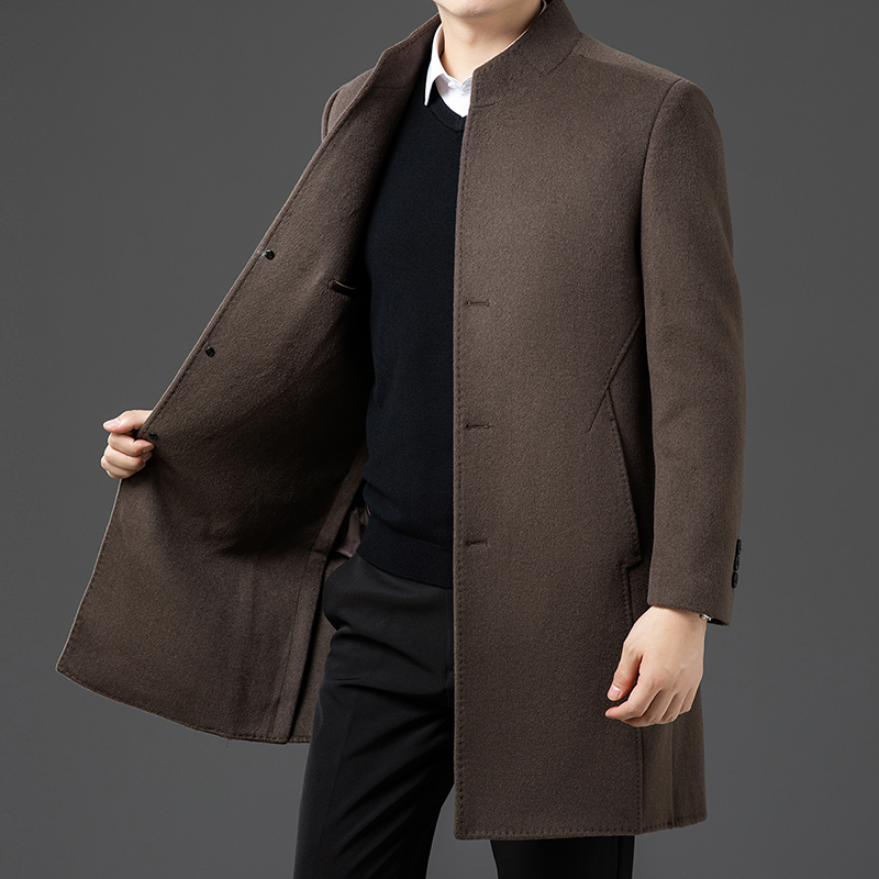 双面呢鹅绒内胆男士羊绒大衣羽绒内胆可拆卸中青年羊毛呢子中长款外套爸爸针织上衣服活里活面鹅绒内胆风衣中老年羽绒外套大码冬装高清大图