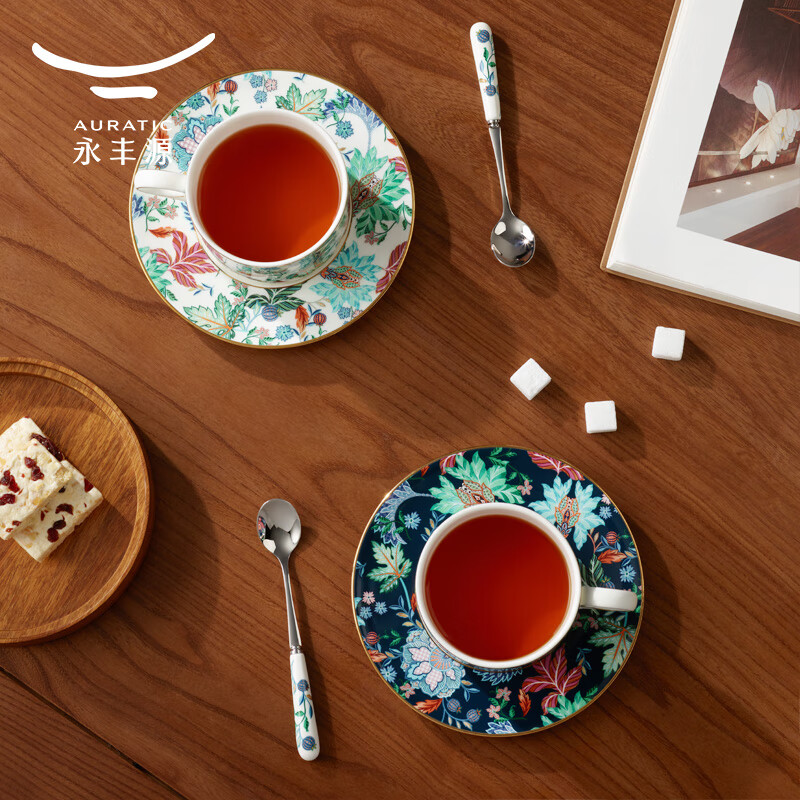 永丰源幸福满园3头咖啡杯碟(蓝有底花纸/200ml)高清大图