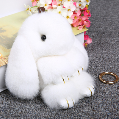 装死兔正版獭兔毛小兔子包包挂件书包可爱毛绒饰品挂饰汽车钥匙扣白色