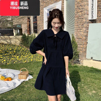 YIBUSHENG娃娃领连衣裙女季2024新款宽松显瘦裙子遮肚子洋气减龄孕妇气裙 L建议116-125斤 黑色