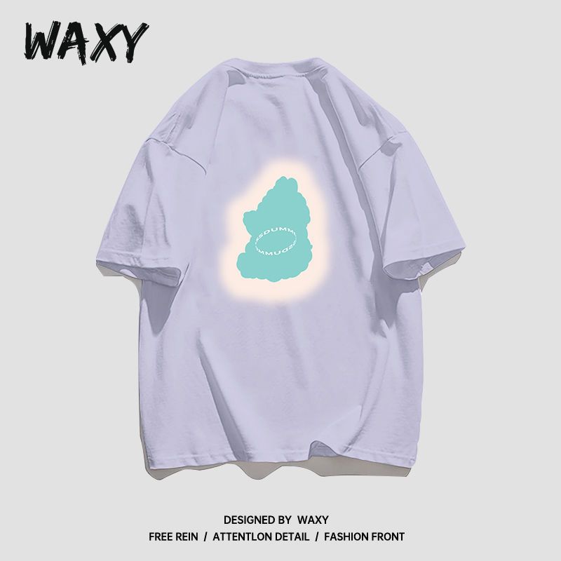 WAXY纯棉短袖T恤女学生宽松港风休闲百搭韩版简约设计感小众上衣