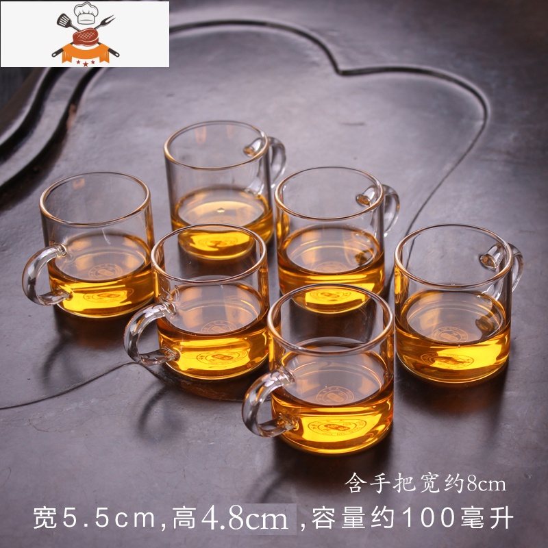 10只装透明耐热玻璃小茶杯功夫茶具加厚带把茶杯家用泡茶杯品茗杯 10个小杯子+茶夹 敬平高清大图