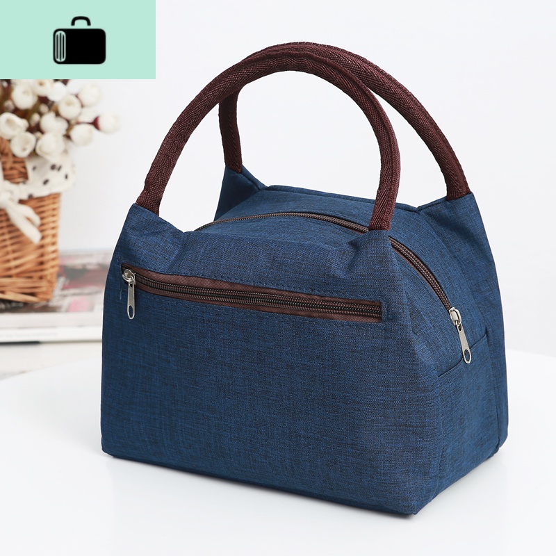 午餐装饭盒手提包学生帆布小便当包手拎饭盒袋子上班族带饭妈咪包NEWLAKE 双拉深兰牛仔