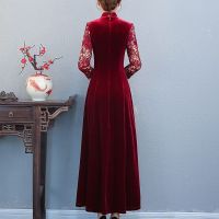 妈妈装婚礼丝绒旗袍连衣裙长款婚宴喜婆婆女旗袍礼服高贵长袖春秋季其他 臻依缘