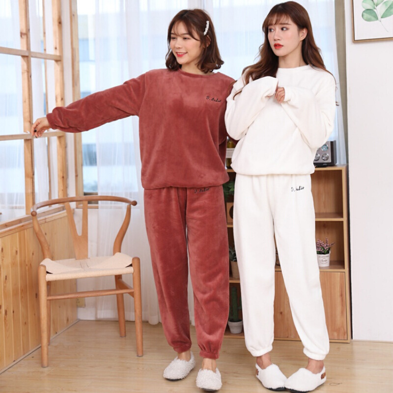 波迷娜(BOMINA)仙女暖暖套装珊瑚绒两件套夏季宽松松紧腰懒人保暖睡衣外穿 红色 均码(建议80-140斤)