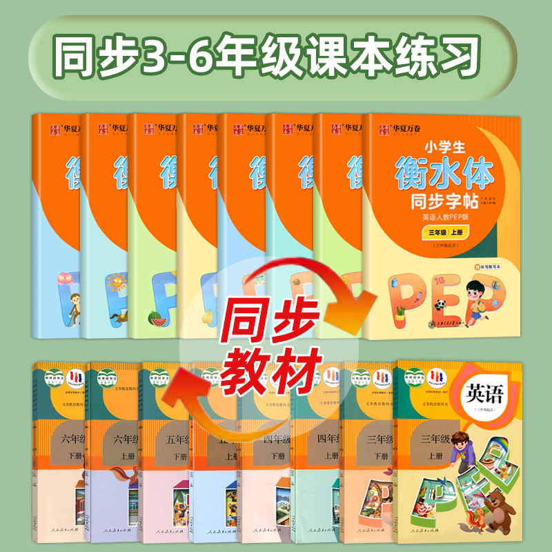 [全2册]英语人教PEP版.三上+下 [正版]衡水体英语字帖小学生三年级四年级五年级六上册下册字帖 人教pep版小学生同高清大图