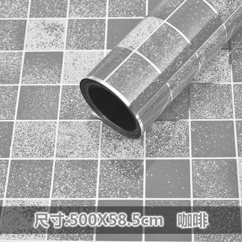 瓷砖墙贴自粘式贴纸厨房橱柜台用防油贴膜创意格子加厚防水贴-咖啡色 0.585米宽 5米