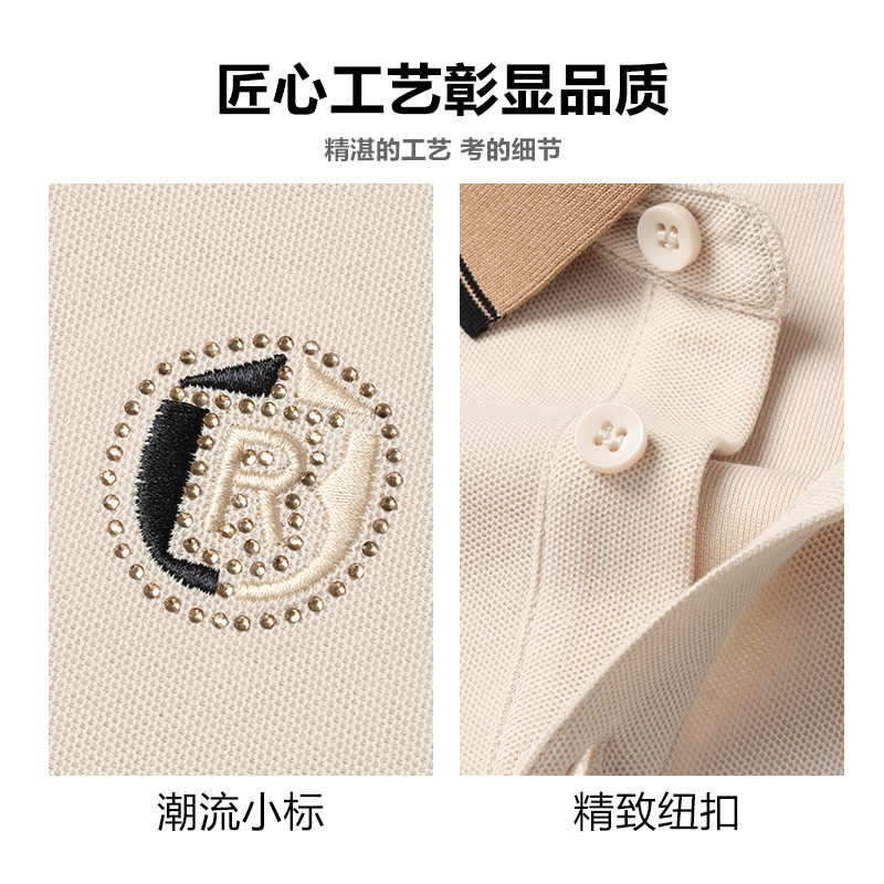 啄木鸟珠地棉短袖t恤男2025夏季新款翻领爸爸POLO衫休闲宽松上衣H高清大图
