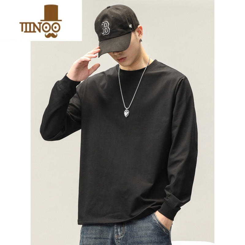 YANXU280G长袖t恤男士美式款纯色内搭宽松卫衣白t宽UY高清大图