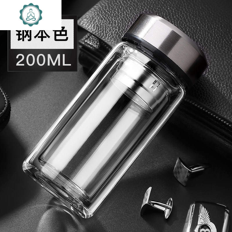 双层玻璃杯保温隔热小号茶杯200ml迷你杯子双层水杯男便携女小巧 封后 刚本色200ml收藏送杯刷