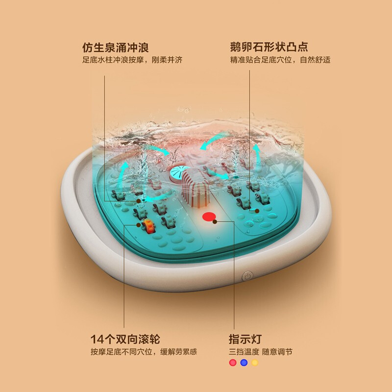 美的(Midea)泡脚桶足浴盆按摩折叠便携恒温加热泡脚盆洗脚盆送教师节礼物 送父母礼物MK-AY0101 白色