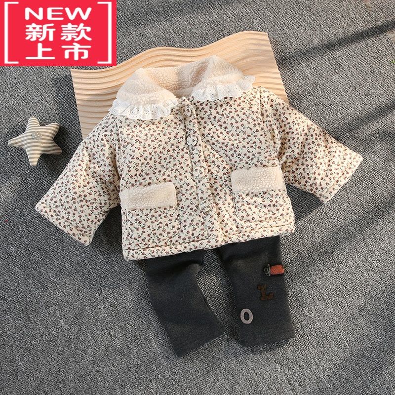 可莉允冬季婴儿保暖加厚外套碎花夹棉女童棉袄5-9-12个月女宝宝加绒棉服图片