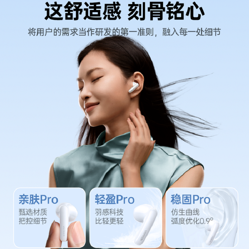 绿联H6 Pro+蓝牙耳机半入耳自适应降噪音乐长续航运动无线适用苹果华为小米WS215高清大图